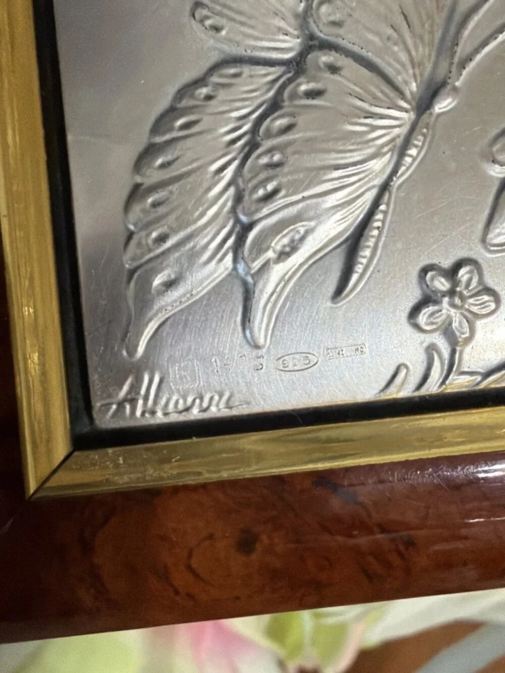 Alliani Handcrafted Solid Wood Box With .925 Sterling Silver Embossed Butterfly